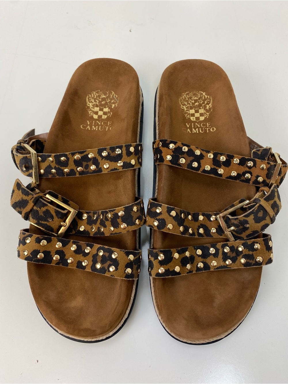 Vince Camuto Leopard Print Studded Three-Strap Sandal
